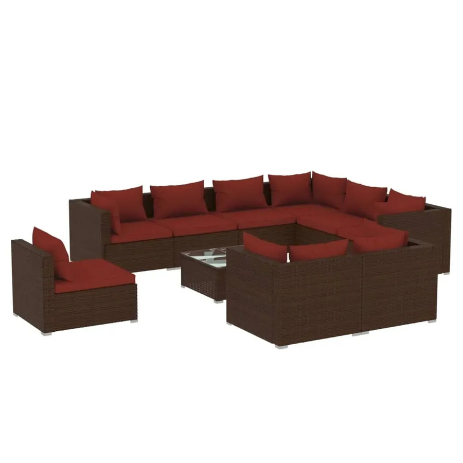vidaXL 10-tlg. Garten-Lounge-Set aus Poly-Rattan in Braun mit Kissen und Couchtisch - Bild 2