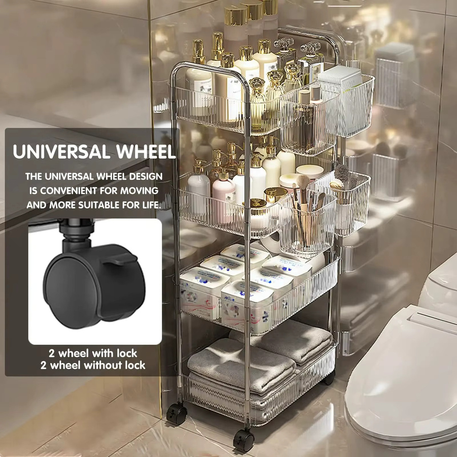UNTIOR Mobiler Acryl-Trolley in Transparent, Modernes Aufbewahrungsregal für Badezimmer, Schlafzimmer und Wohnzimmer - Bild 3