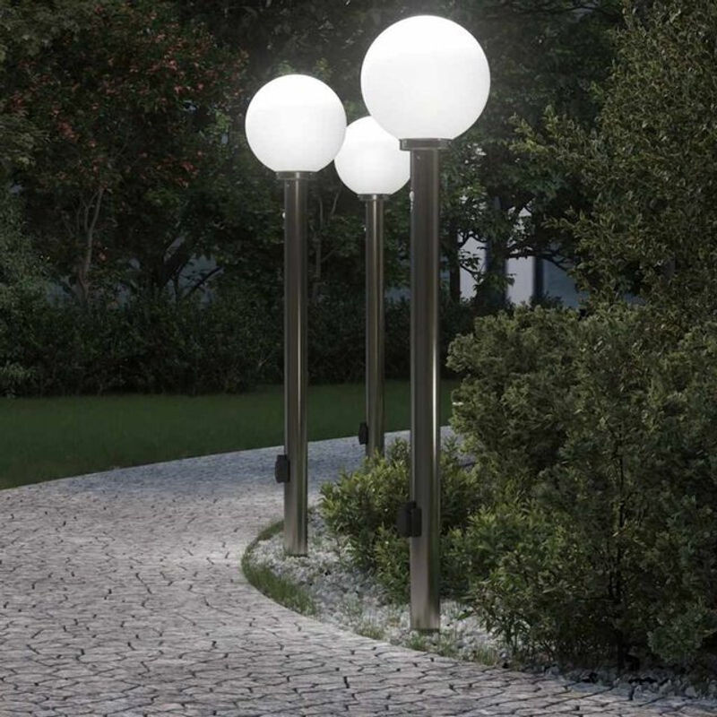 3er Set Pollerleuchten von vidaXL aus Edelstahl mit Sensor und Steckdose, Farbe Silber, Höhe: 120 cm, IP44 Schutzklasse, E27 Fassung - Bild 1