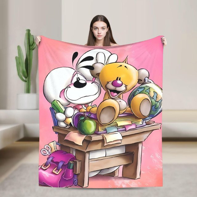 Diddl Cartoon Überwurfdecke für Kinder in Weiß und Pink, superweiche Winterdecke mit Tiermuster, B/H: 75 x 90 cm - Bild 1