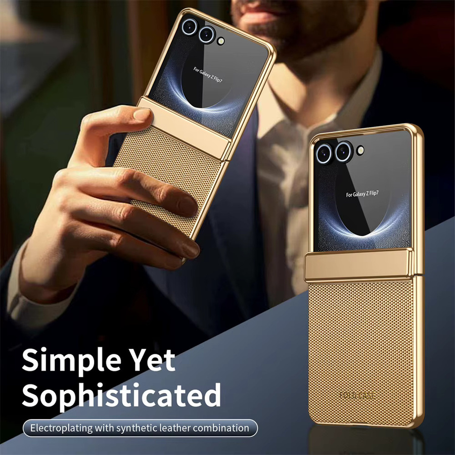 Samsung Galaxy Z Flip Schutzhülle mit mattem AG-Glas, Scharnier-Vollschutz und Frontfolie in Orange und Gold - Bild 2