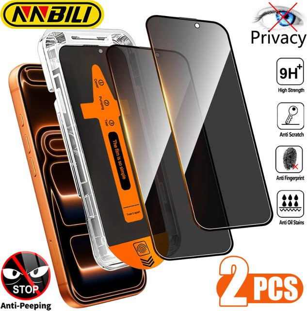 NNBILI 2er-Pack Blickschutzfolie für iPhone 17 Pro Max 17 Pro 17 16 15 14 13 12 11 Pro Max Air Serie mit Ein-Klick-Installation, transparent - Bild 1