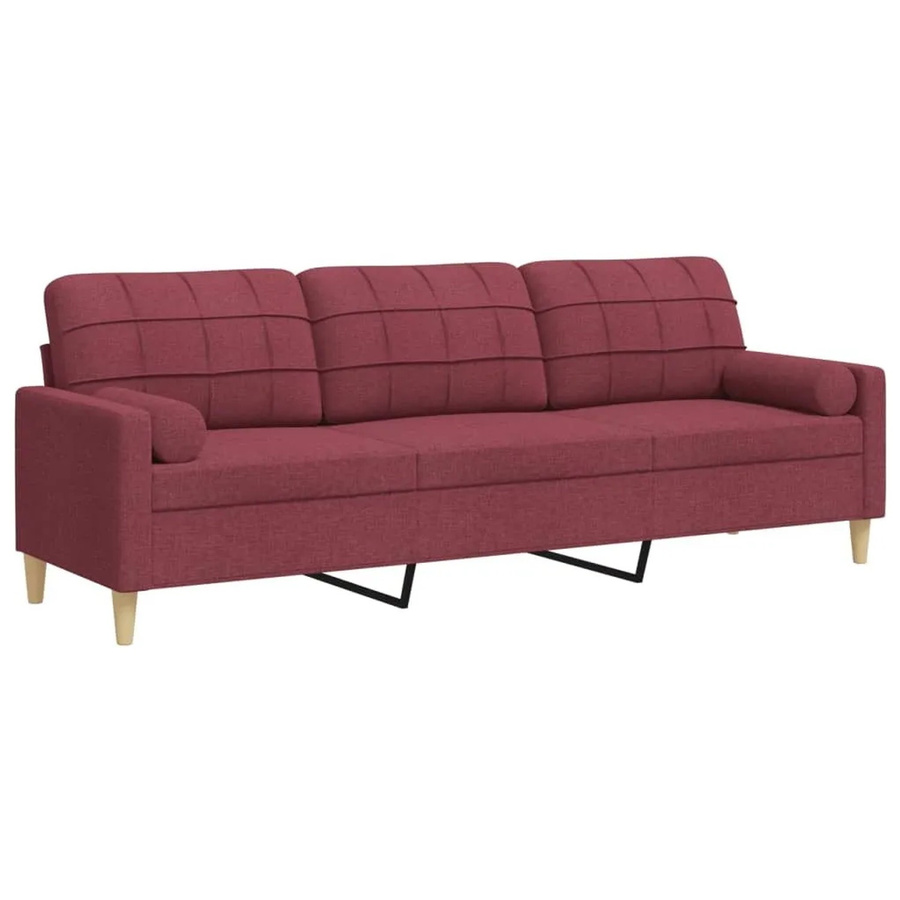 vidaXL 3-Sitzer Sofa in Weinrot mit Zierkissen und abnehmbaren Bezügen, Breite: 226 cm, Tiefe: 80 cm, Höhe: 77 cm - Bild 2