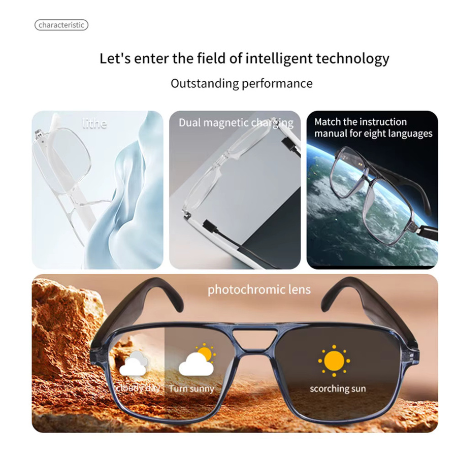 SIMSONLAB Smart-Brille mit KI-Sprachassistent, Bluetooth-Kopfhörer für Anrufe und Touch-Musiksteuerung, Anti-UV-Linsen mit Farbwechsel in Blau - Bild 3