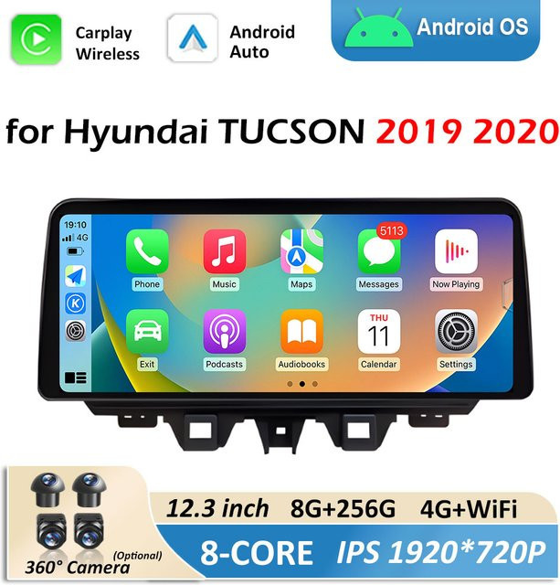 KJ-NAVI Android 16 Autoradio für Hyundai Tucson 2019 2020 mit GPS, Bluetooth, DSP Stereo und kabellosem CarPlay in Schwarz - Bild 1