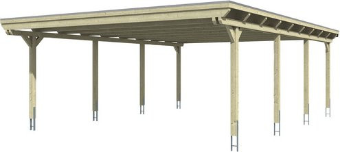 Skan Holz Carport Emsland aus Fichten-Leimholz in Weiß mit flacher Dachform und Aluminium-Dachplatten, B: 613 cm, T: 846 cm, H: 248 cm - Bild 3