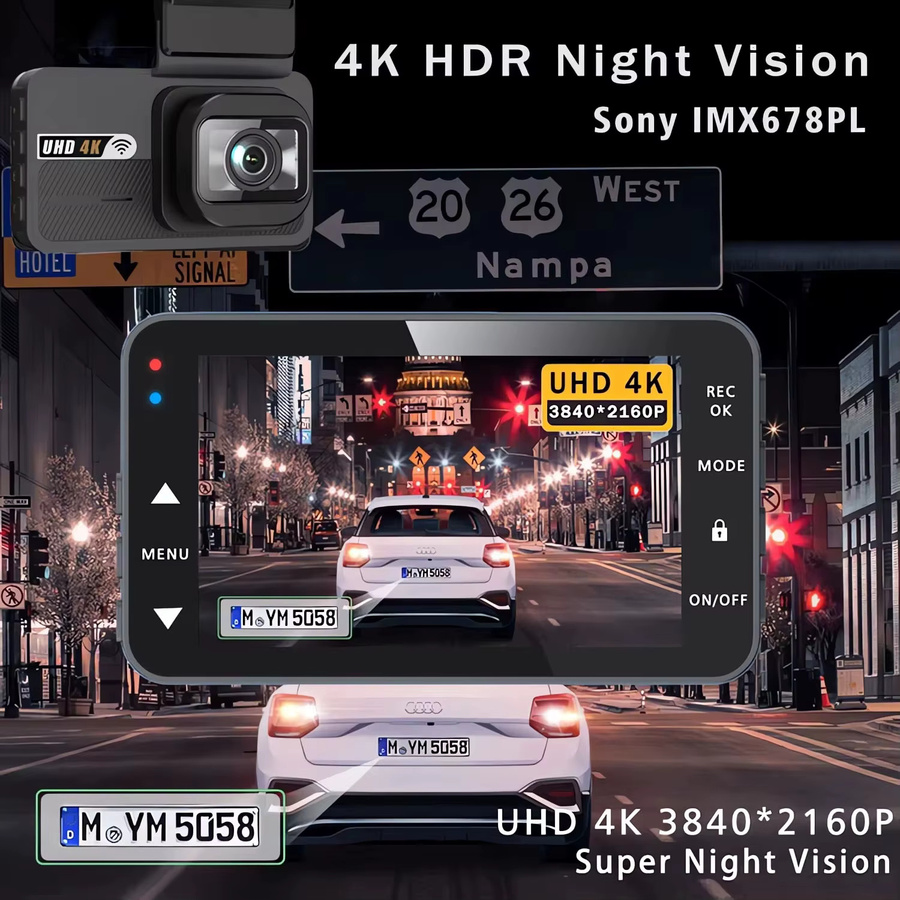 Dual Dash Cam mit 4K UHD und 2,5K Auflösung, WIFI, ADAS, GPS und AI Fahrerunterstützung, Black Box Video Recorder in Schwarz - Bild 3