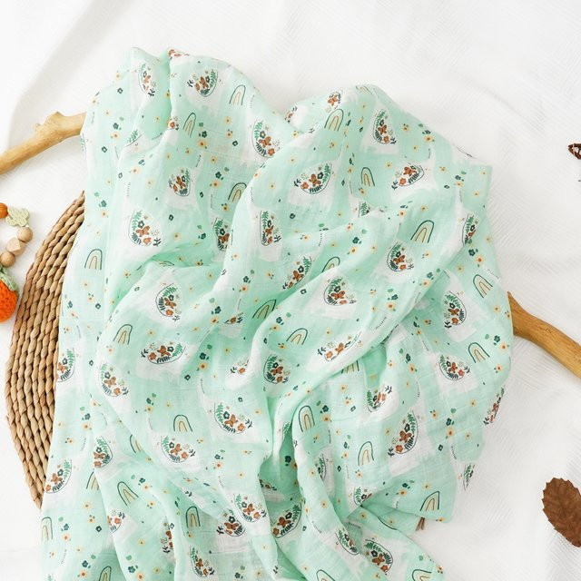 HappyFlute Baby Musselin Baumwolle Stoff Swaddle Decke mit Naturdruck, B/B: 120 x 110 cm, Grün/Mehrfarbig - Bild 1