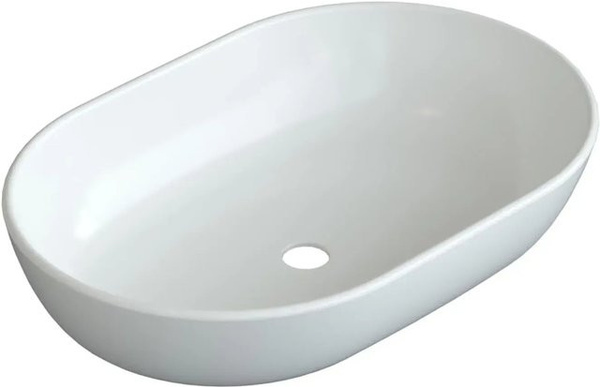 Aquabatos Aufsatzwaschbecken aus Keramik in Weiß, ovales Handwaschbecken ohne Wasserhahnloch und Überlauf, B/T/H: 60 x 42 x 14 cm
