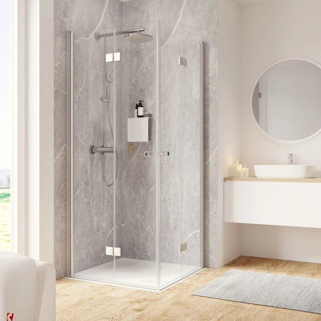 Schulte Duschkabine-Drehfalttür Garant 2.0 Eckeinstieg in Alunatur mit klarem Glas, B/H: 90 x 200 cm - Bild 1