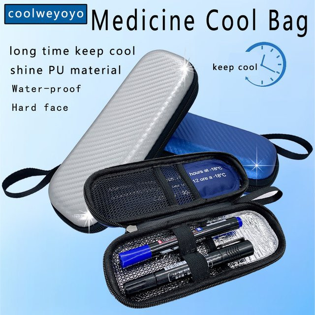 Tragbare Insulin-Kühltasche von coolweyoyo in Blau, wasserdichte und thermisch isolierte medizinische Kühltasche für Diabetiker aus PU-Material - Bild 1
