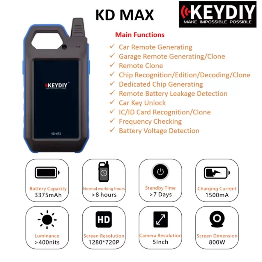 KEYDIY KD MAX Auto Key Programmer mit Remote Generator, Chip Reader und Frequenz Tester als multifunktionales Smart Unlocker Gerät - Bild 5