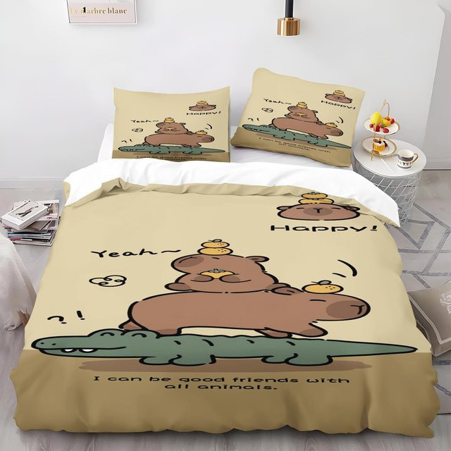Capybara Bettwäscheset mit Kissenbezug für Kinder und Erwachsene, Kawaii Design, Einzelbett 135 x 200 cm - Bild 1