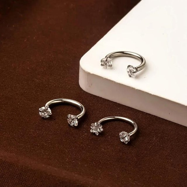 YULIN Piercing-Set Edelstahl, Zirkonia, Silber, Damen - Bild 1