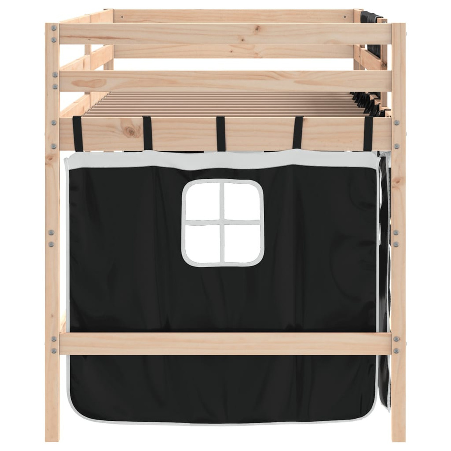 vidaXL Kinderhochbett aus Kiefernholz mit Vorhängen in Weiß und Schwarz, B/T/H: 90 x 190 x 113,5 cm - Bild 5