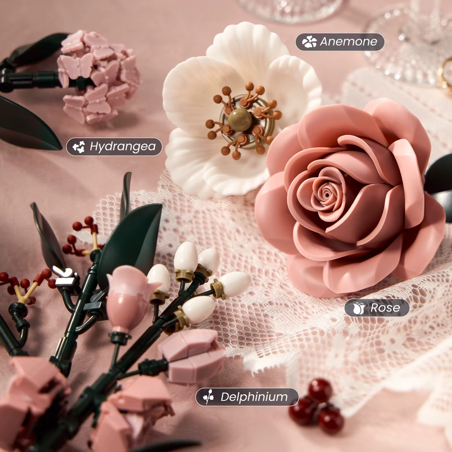 SupreOwls Bauset Rosa Rosen-Blumenstrauß aus Kunststoff zur Dekoration für Zuhause und Büro - Bild 2