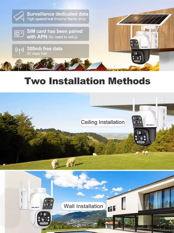 GENBOLT 4G AOV Solarbetriebene Überwachungskamera für den Außenbereich, kabellose LTE-CCTV-Kamera mit SIM-Karte, 3MP+3MP Dual-Linse, 15600mAh Akku, Weiß - Bild 8