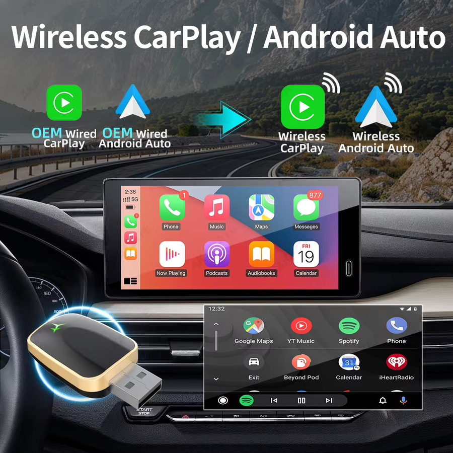 AKAMATE 2in1 Wireless CarPlay und Android Auto Adapter in Schwarz mit USB Typ-C Anschluss für Plug and Play - Bild 3