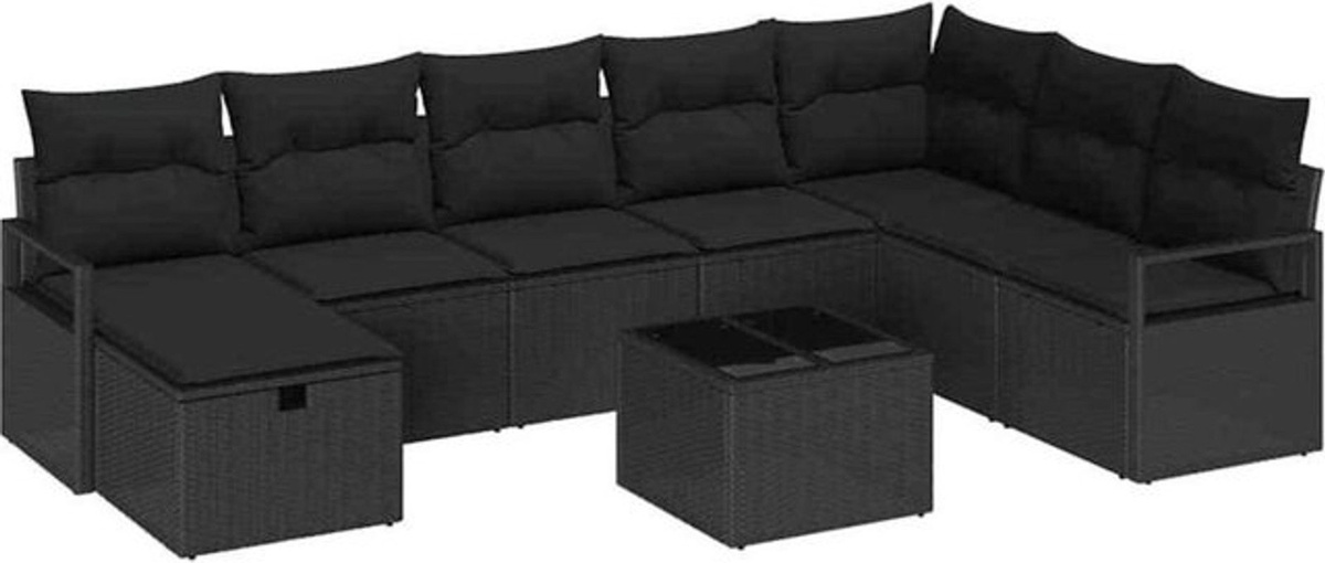 vidaXL Garten-Sofa-Set aus Polyrattan und Stahl, 9-teiliges Loungemöbel-Set in Schwarz, B/T/H: 287 x 177 x 85 cm - Bild 1