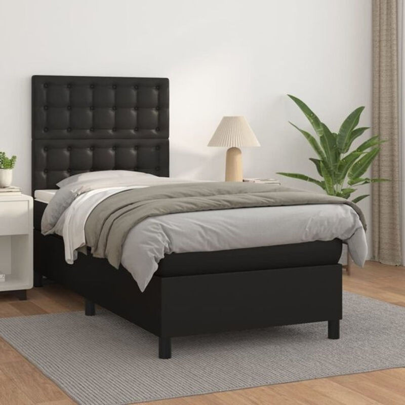 vidaxl Boxspringbett mit Matratze in Schwarz aus Kunstleder, B/T/H: 200 x 80 x 118 cm - Bild 1