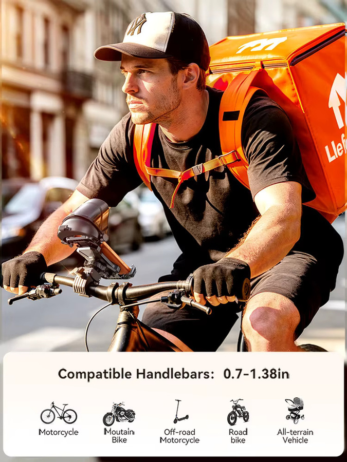 Joyroom Universeller Fahrrad-Handyhalter mit Sonnenschutz für iPhone und Samsung, MTB-Bike-Motorrad-Ständer, Schwarz - Bild 6
