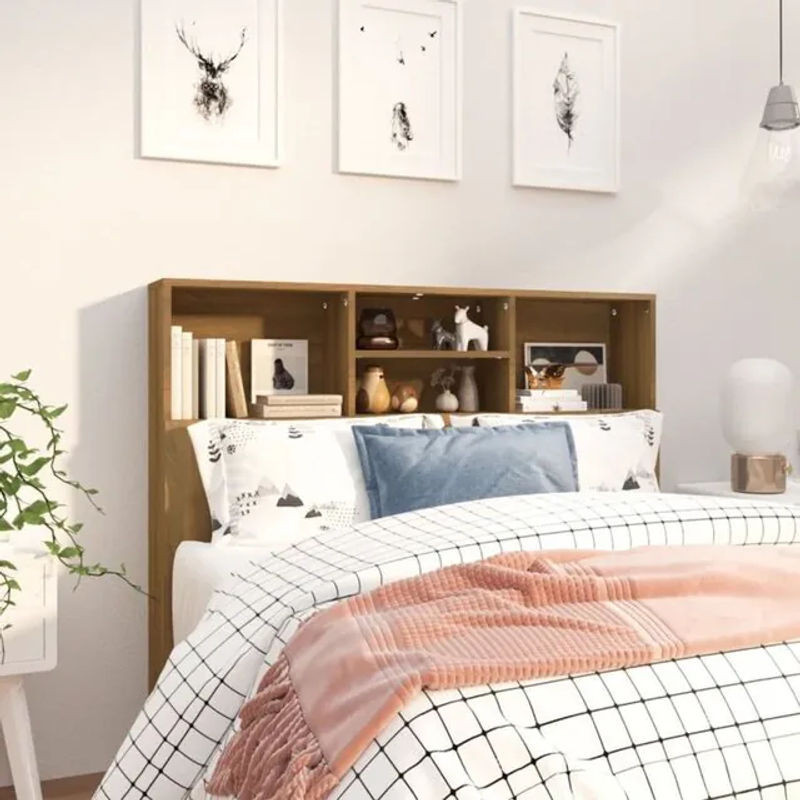 Vidaxl Kopfteil mit Ablagen in Braun Eichen-Optik, B: 120 cm, H: 103,5 cm, T: 19 cm - Bild 1