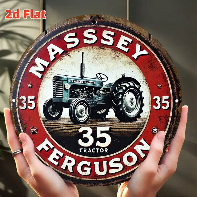 Vintage Massey Ferguson Tractor Wandkunst aus Metall in Rot – 2D Flat Aluminiumschild mit 35 Tractor Design von Potdemiel - Bild 1