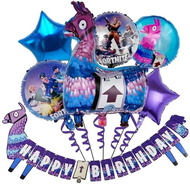 Yiran toy 1 Happy Birthday Party Ballons Set im Fortnite Meloned Thema für Kinder in Mehrfarbig - Bild 1