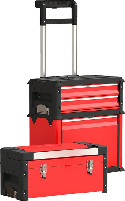 HOMCOM Werkstattwagen aus Stahl in Rot mit 3 modularen Einheiten und Werkzeugkoffer inklusive Griff - Bild 1