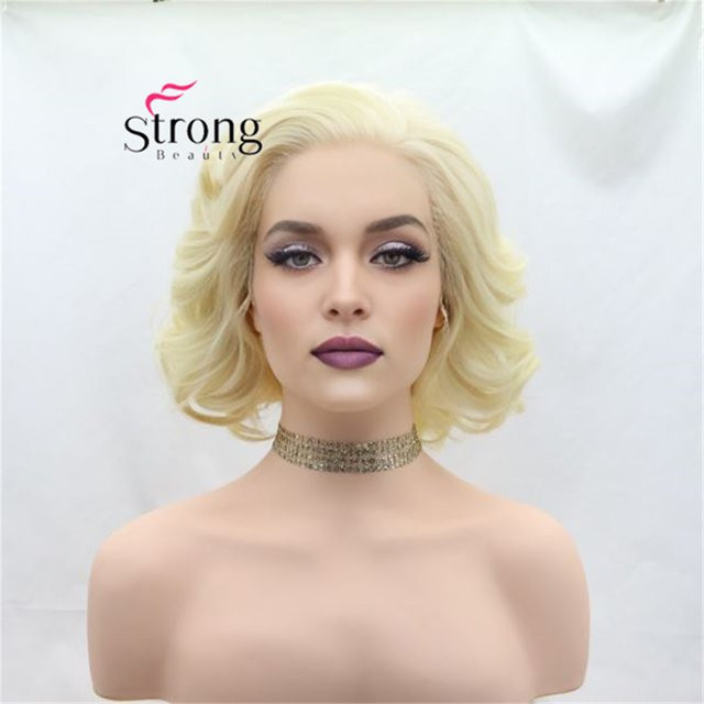 StrongBeauty Lace-Front-Perücke, platinblond, kurzes lockiges Kunsthaar, Damen - Bild 1