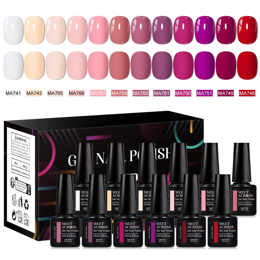 MEET ACROSS Gel Nagellack Set, 12 Stück, Glänzend, Unisex - Bild 6