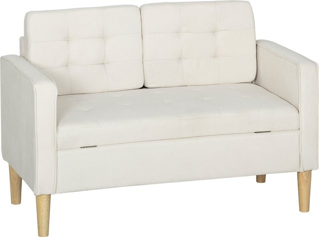 HOMCOM 2 Sitzer Sofa mit Stauraum und Samtoptik in Cremeweiß, B/T/H: 117 x 62 x 78 cm - Bild 1