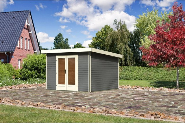 Karibu Holz-Gartenhaus Norrköping mit Pultdach in Terragrau, B/T: 305 x 305 cm - Bild 1