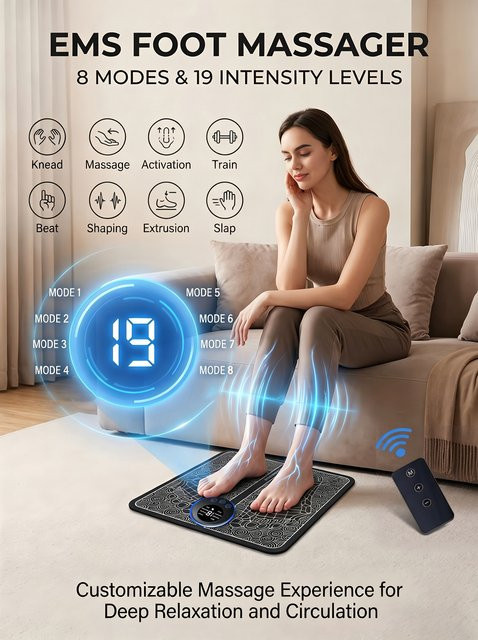 AXH EMS Fußmassagegerät mit Fußtherapie-Maschine und Vollautomatischer Fußmeridian-Druckfunktion in Schwarz - Bild 1