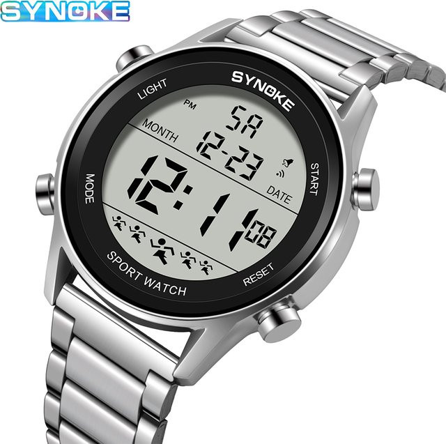 SYNOKE Digitaluhr, Edelstahl, Schwarz, Silber, Herren - Bild 1