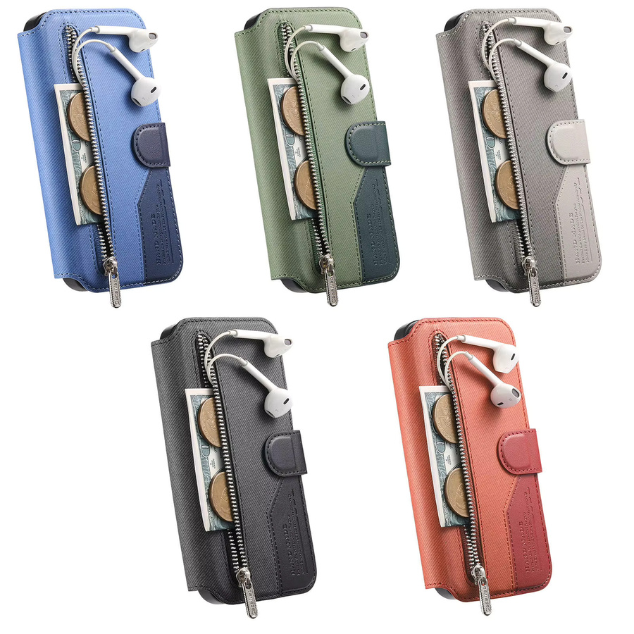 HQBBRO 2-in-1 Magnetische Leder-Wallet-Tasche mit abnehmbarem Reißverschluss für iPhone 12 bis iPhone 17 Pro Max in Schwarz oder Grün - Bild 2