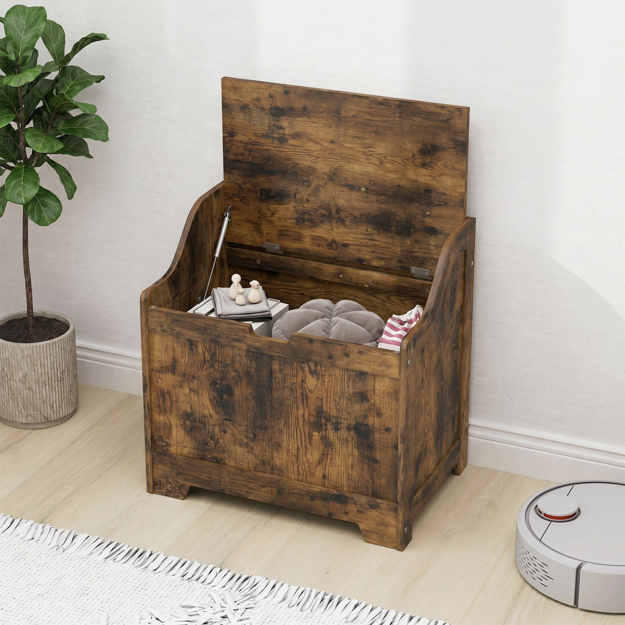 HOMCOM Aufbewahrungstruhe mit Deckel in Rustikal-Braun, vielseitige Spielzeug- und Gerätetruhe für Wohnzimmer und Schlafzimmer, B/T/H: 56,5 x 38 x 56 cm - Bild 2
