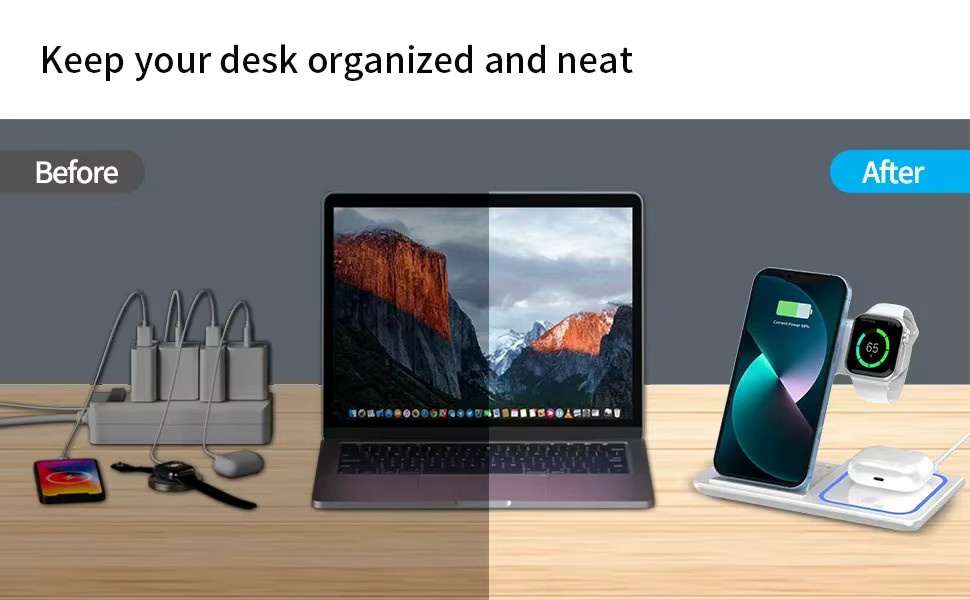 3-in-1 kabellose Reise-Ladestation für iPhone 16 bis 12 Pro Max, iWatch S10 bis SE Ultra und AirPods 4/3 Pro, faltbare Schnell-Ladestation - Bild 4