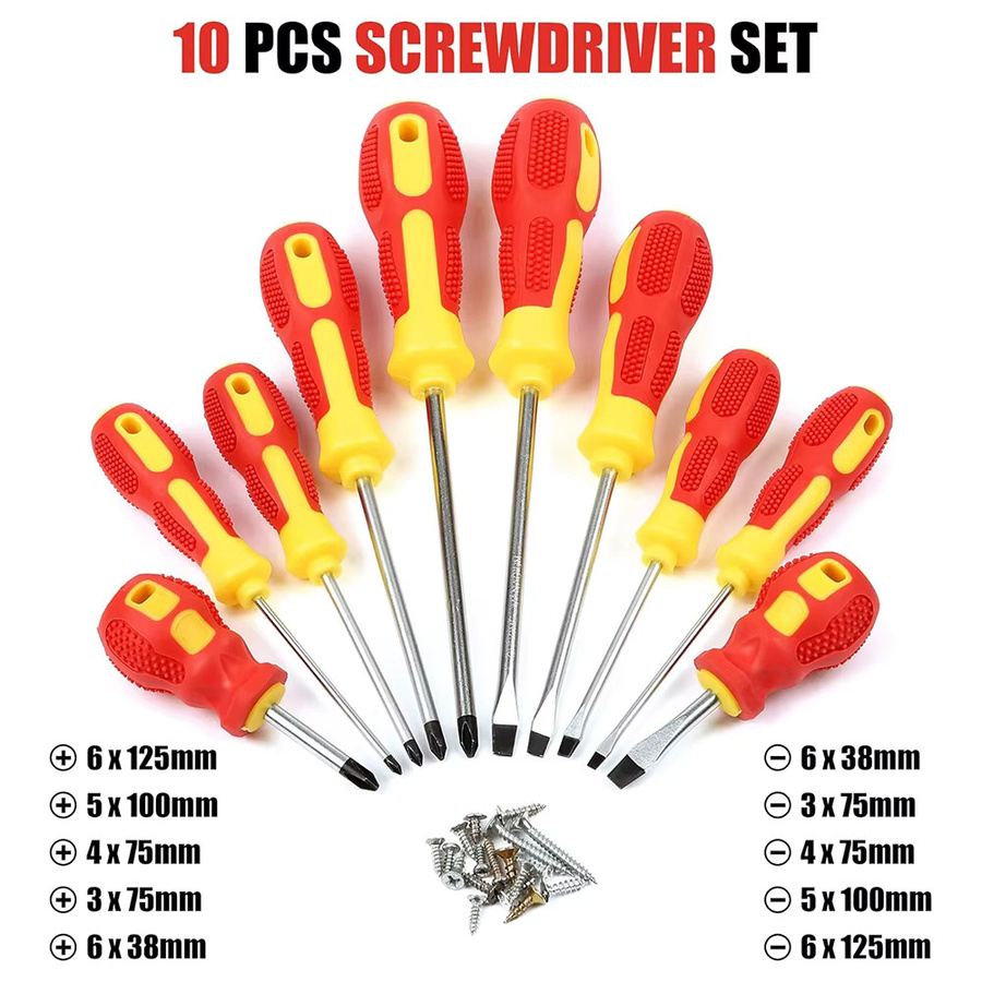 WOZOBUY 10-teiliges magnetisches Schraubendreher-Set mit Tasche in Blau, Grün und Rot, inklusive Kreuzschlitz- und Schlitzschraubendreher, rutschfest - Bild 1