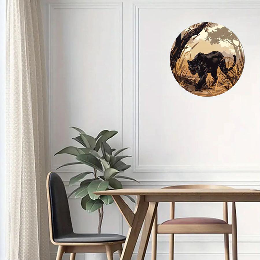 Vintage Black Panther Rundes Aluminium-Wandkunstschild in Schwarz, Durchmesser: 20,3 cm - Bild 3