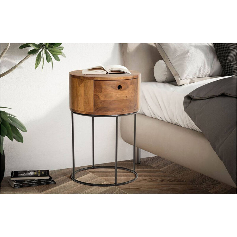 Wohnling Nachttisch aus Sheesham Holz in Braun und Schwarz im Industrial Design B/H/T: 40 x 60 x 40 cm - Bild 3