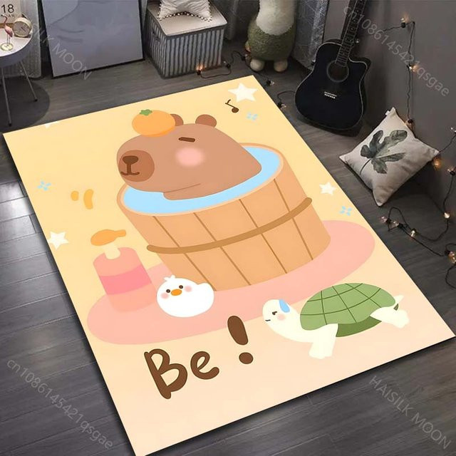 UQIDEHOME Rutschfeste Fußmatte mit Capybara-Cartoon-Druck, Waschbar, Polyester, Mehrfarbig, B/T: 60 x 40 cm - Bild 1