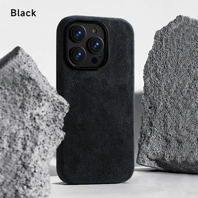 Magnetische Luxus-Lederhülle für iPhone 15 Pro Max 14 13 12 Pro mit MagSafe-Unterstützung aus Wildleder in Schwarz von Xiangyun - Bild 1