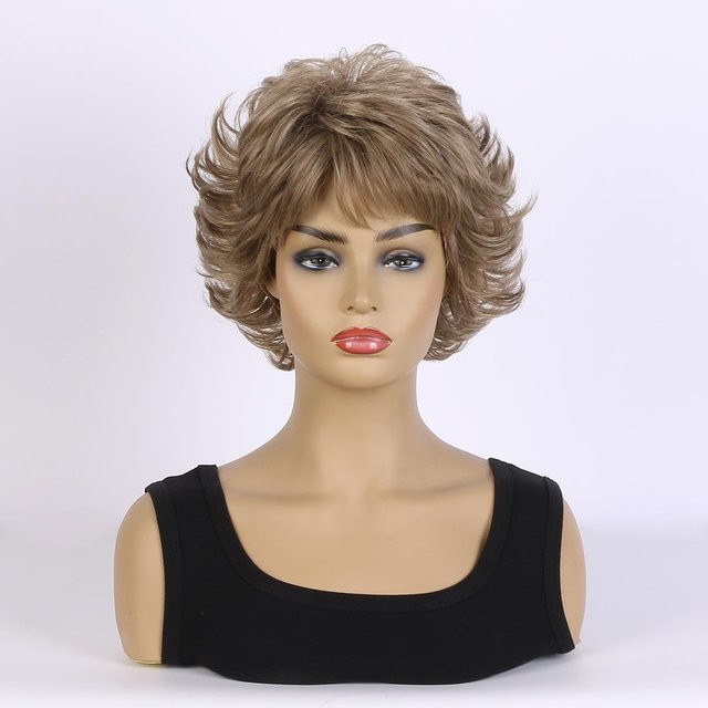 Wig Supplies Factory Perücke, kurz lockig mit Pony, braun, Damen - Bild 1