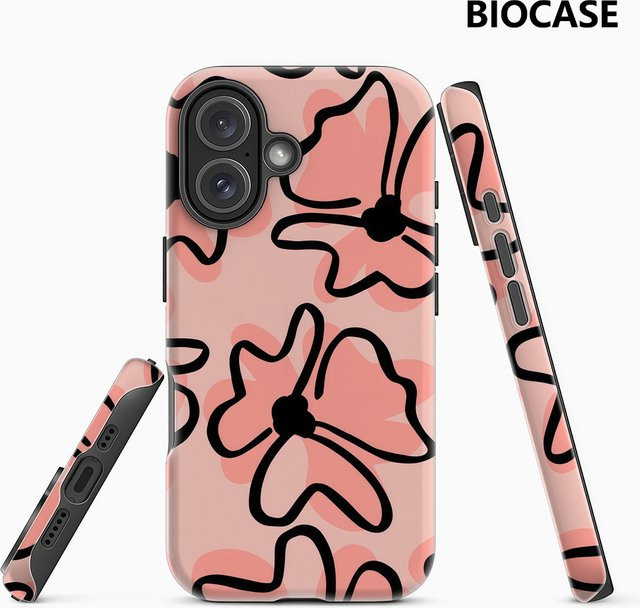Handyhülle mit Blumenmuster für Apple iPhone 17 16 15 14 13 12 Pro Max Plus, Schwarz und Rosa, doppelschichtige Rückseite - Bild 1