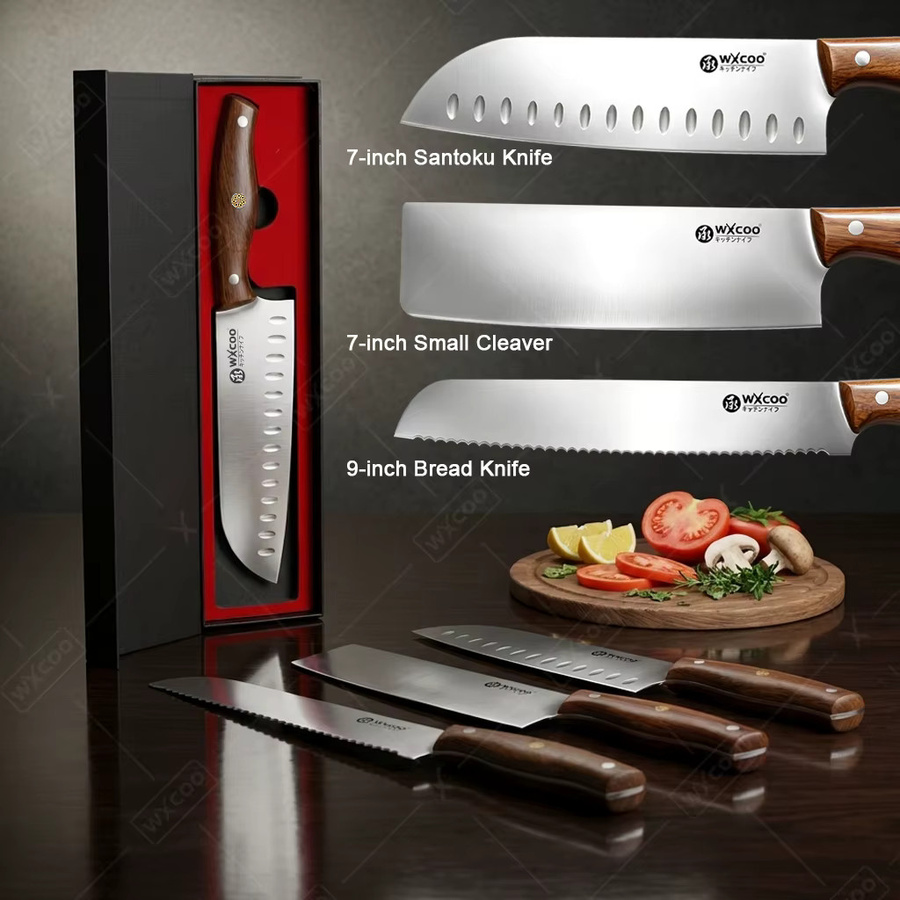 WXCOO Santoku Küchenmesser aus Edelstahl mit Holzgriff in Silber - Bild 2