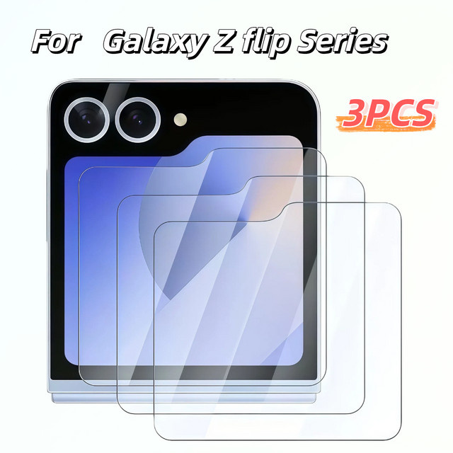 3er-Pack HD-Displayschutzfolie aus gehärtetem Glas für Samsung Galaxy Z Flip5, Z Flip6, Z Flip7 und Z Flip7FE, transparent - Bild 1