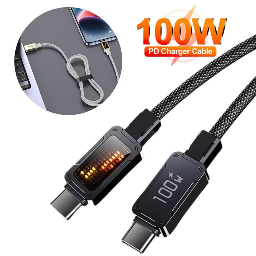 LED USB-C Schnellladekabel mit PD 100W Chip und Lichtemission in Schwarz für Apple und Huawei - Bild 2