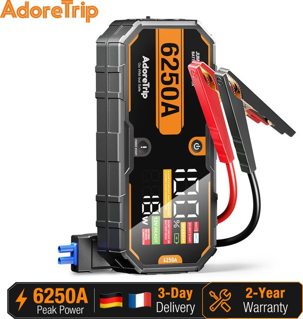 AdoreTrip Car 6250A Tragbares 12V Starthilfegerät Powerbank in Schwarz als Batterie-Booster für Pickups, SUVs, Offroad-Fahrzeuge und Boote - Bild 1