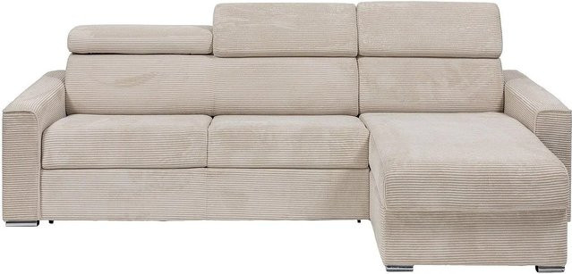 Vente-unique Schlafsofa Vizir in Beige, modernes L-Shape Ecksofa mit Cord-Bezug und reversiblem Design, Breite: 282 cm - Bild 1